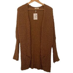 HOPE Horizon Teddy Cozy Caramel Boucle Open Front Cardigan Sz L